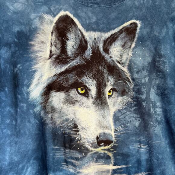 The Mountain 2005 Wolf T Shirt Vintage Blue Tie Dye Sz Medium Timber Nature Y2K - Picture 6 of 8